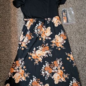 SHEIN Black and Orange Floral Maxi Dress
